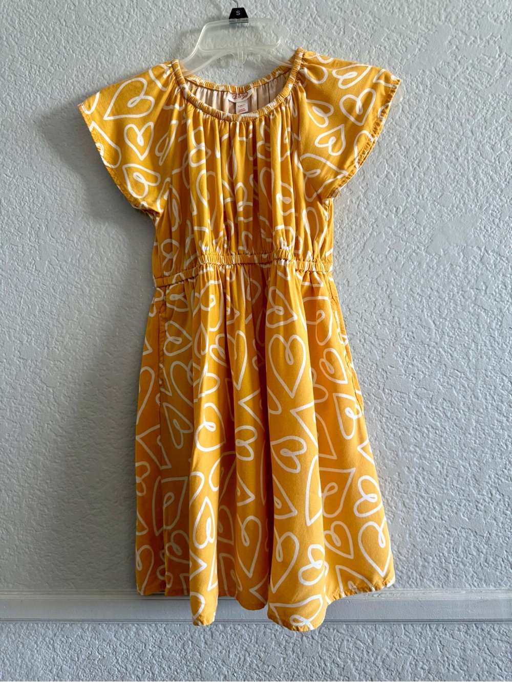 Cat & Jack Girls Dress Yellow Heart Print Casual Summer w/Pockets Small sz 6/7